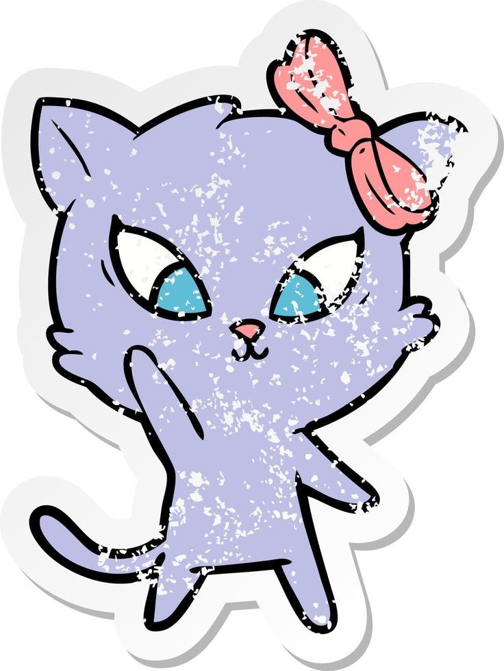 distressed sticker of a cartoon cat vector