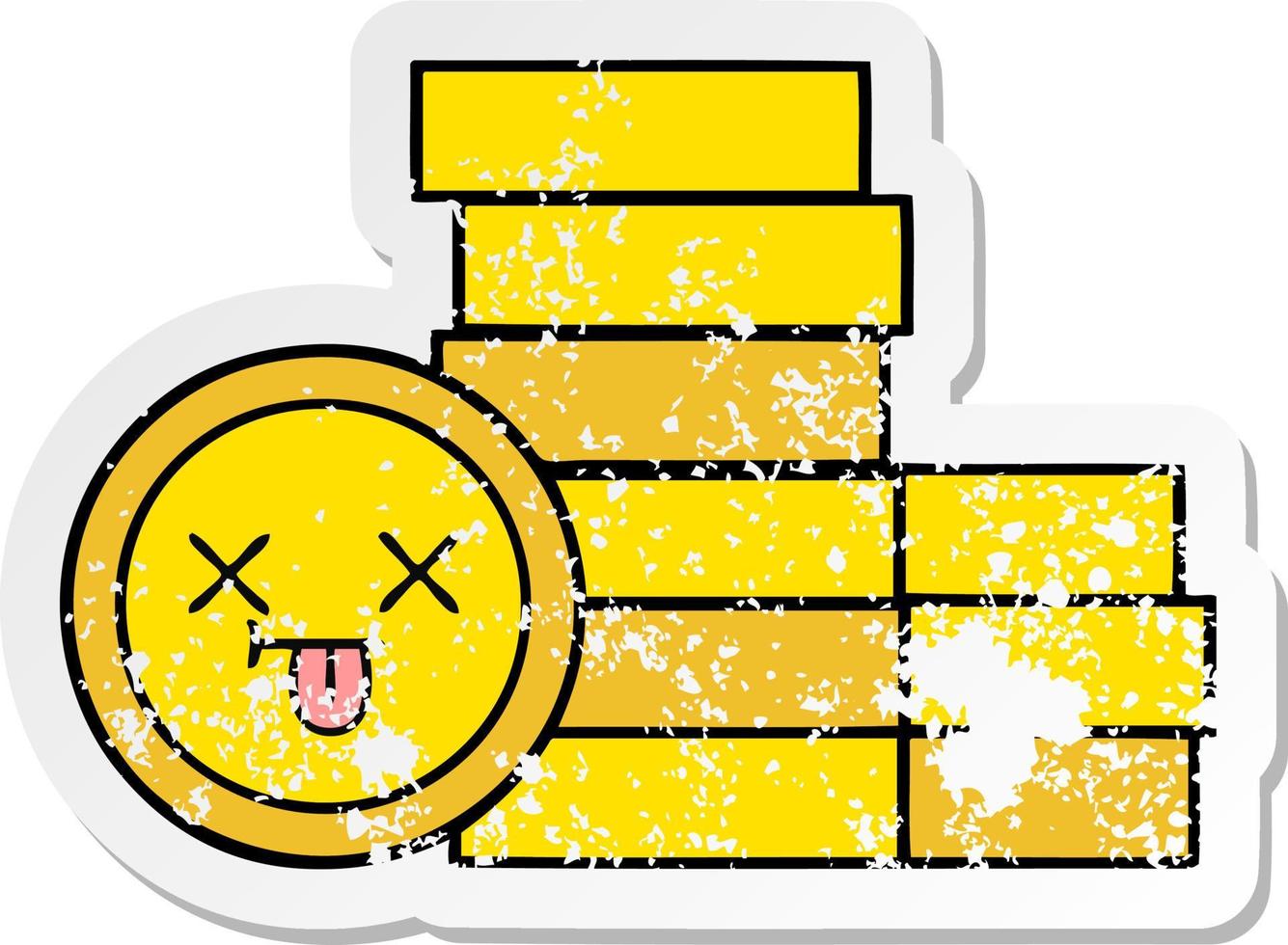 distressed sticker of a cute cartoon coins vector