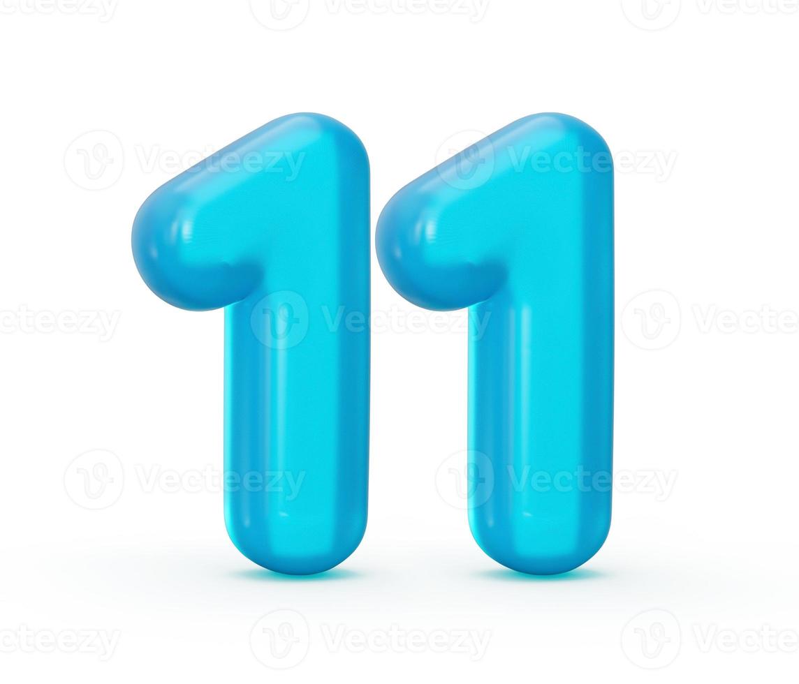 Blue jelly digit 11 eleven isolated on white background Jelly colorful alphabets numbers for kids 3d illustration photo