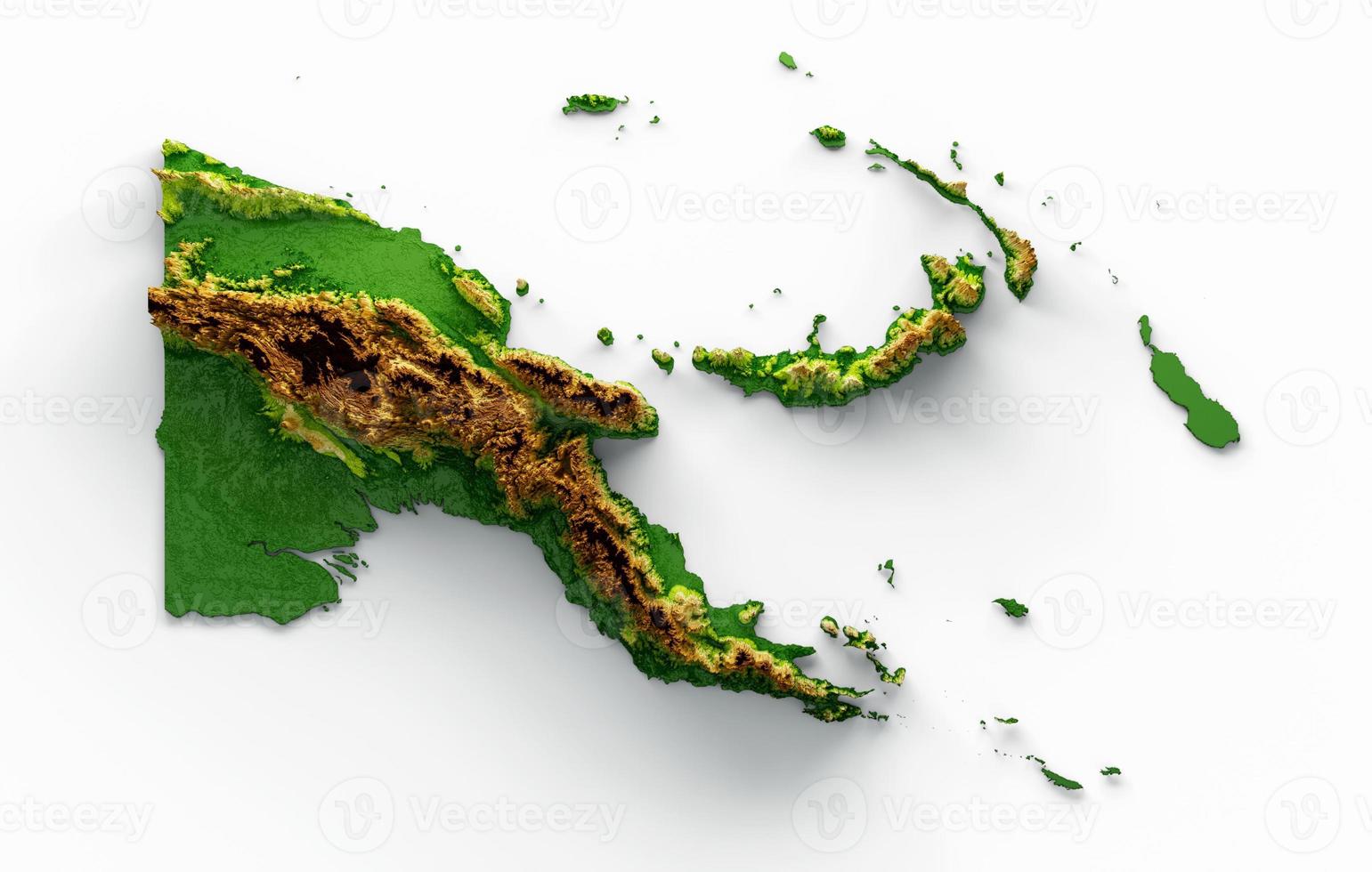Papua New Guinea Map Shaded relief Color Height map on white Background 3d illustration photo
