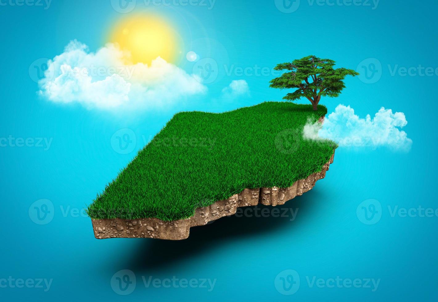 Belize Map, Realistic 3D Map of Belize Clouds Tree sun rays on bright blue Sky 3d illustration photo