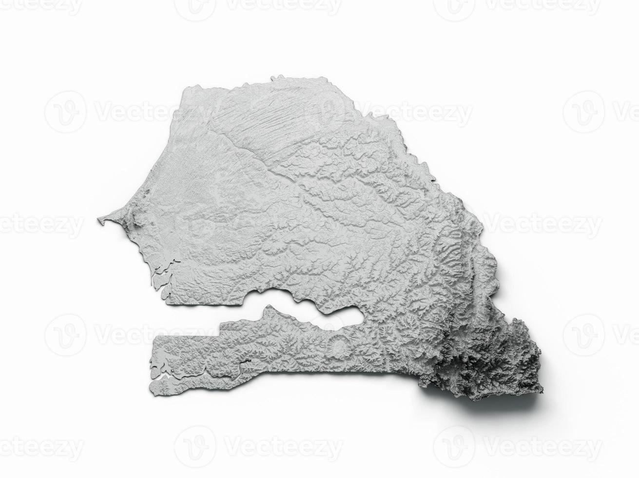 Senegal Map Flag Shaded relief Color Height map on white Background 3d illustration photo