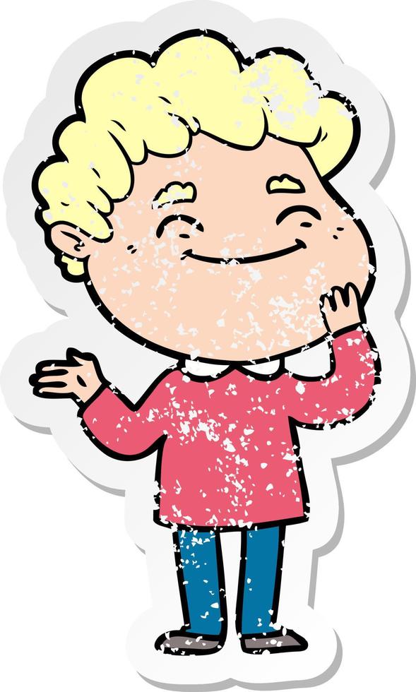 distressed sticker of a cartoon friendly man vector