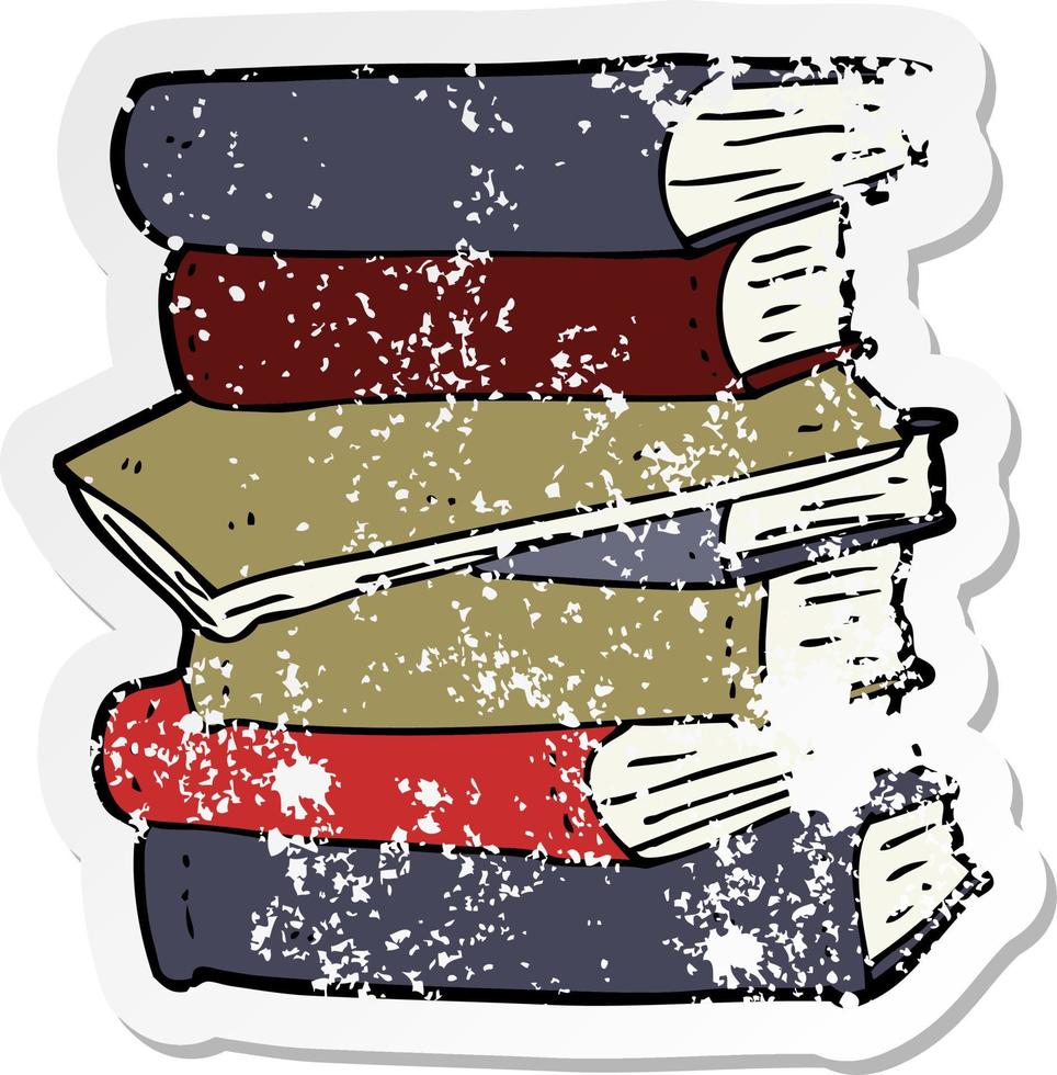 retro distressed sticker of a cartoon pile of books vector
