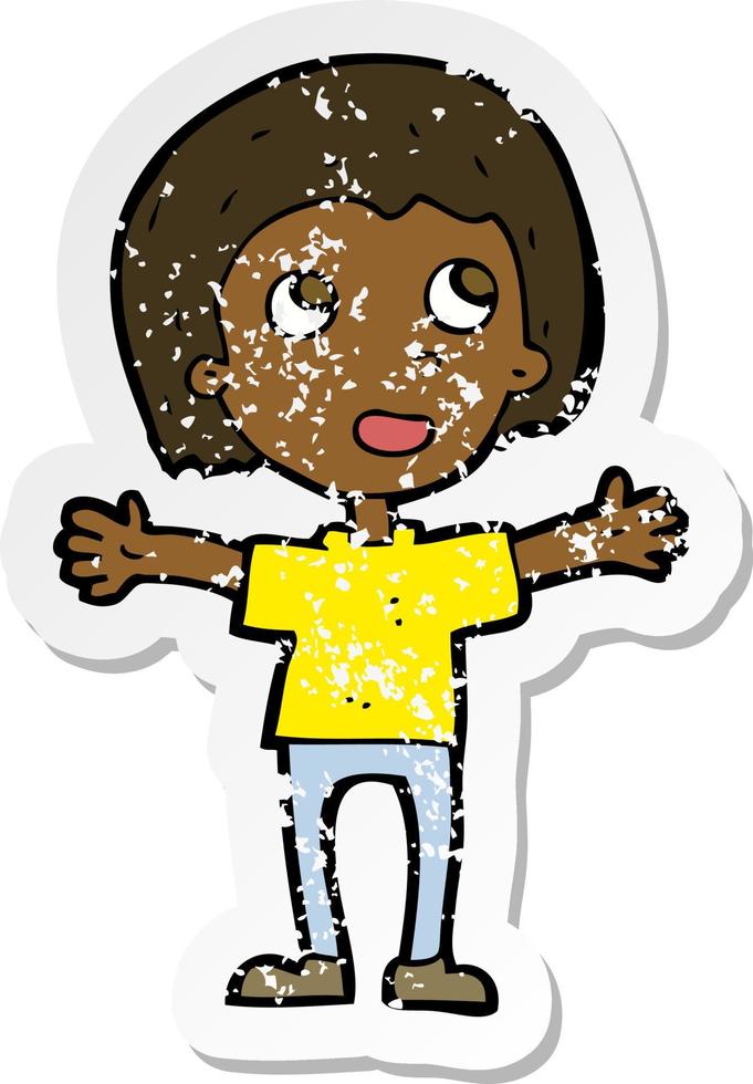 retro distressed sticker of a cartoon happy person vector