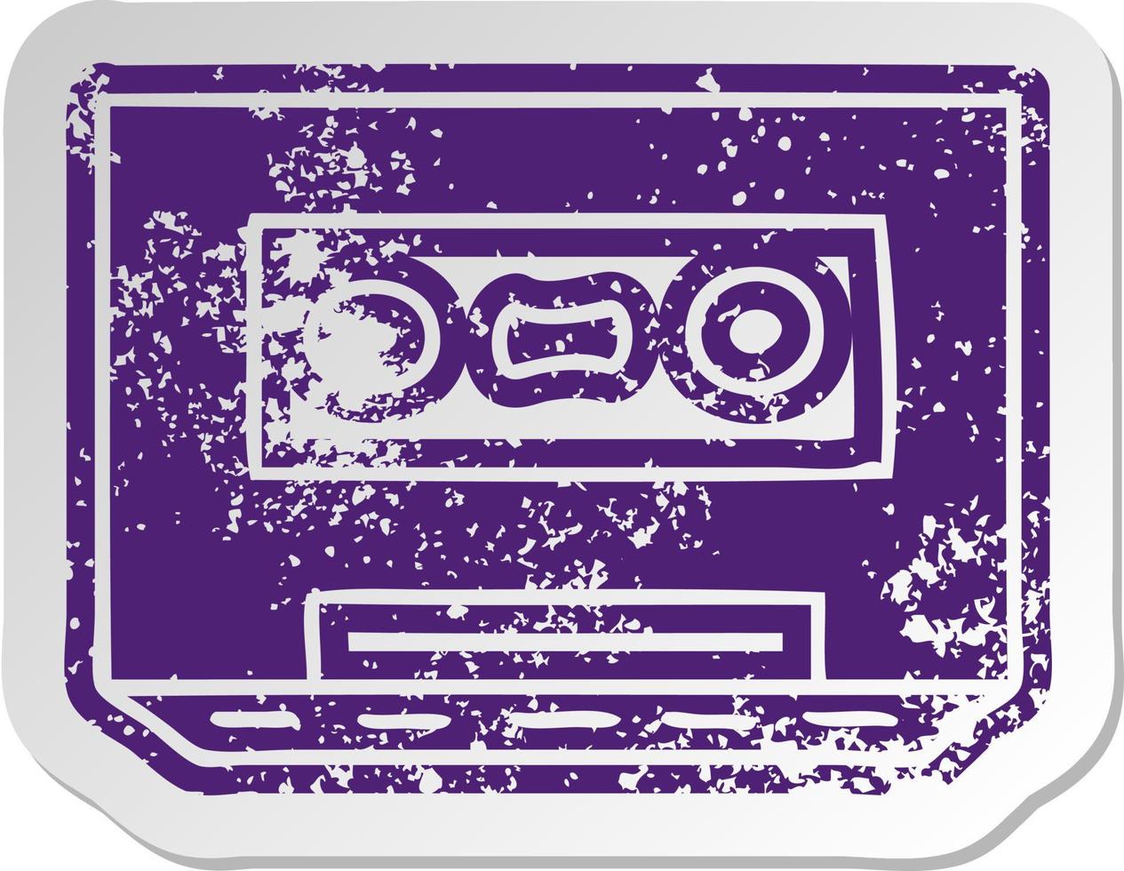 distressed old sticker of a retro cassette tape vector