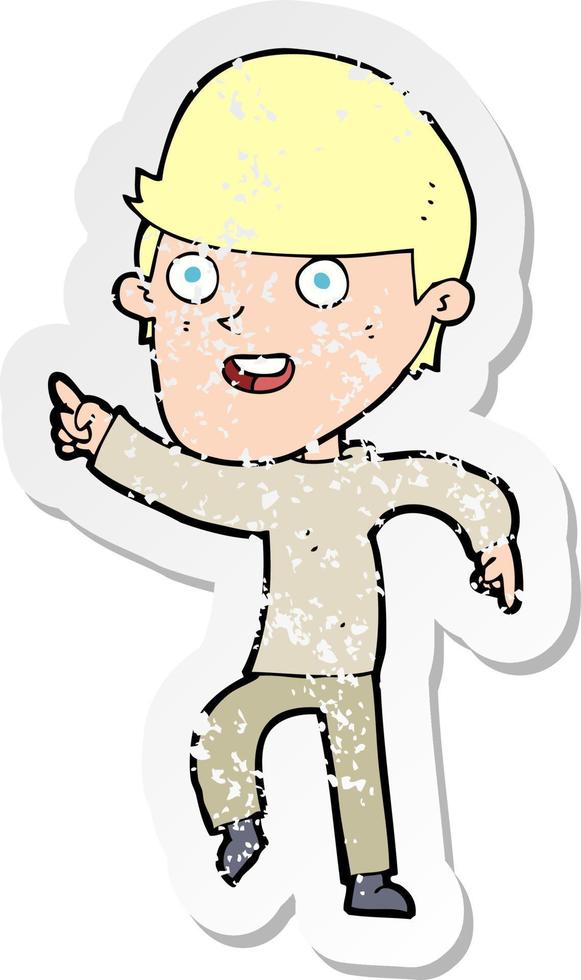 retro distressed sticker of a cartoon happy man vector