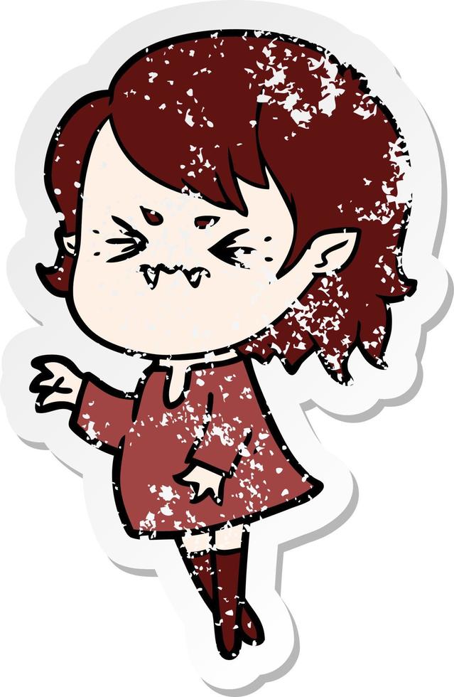 distressed sticker of a annoyed cartoon vampire girl vector