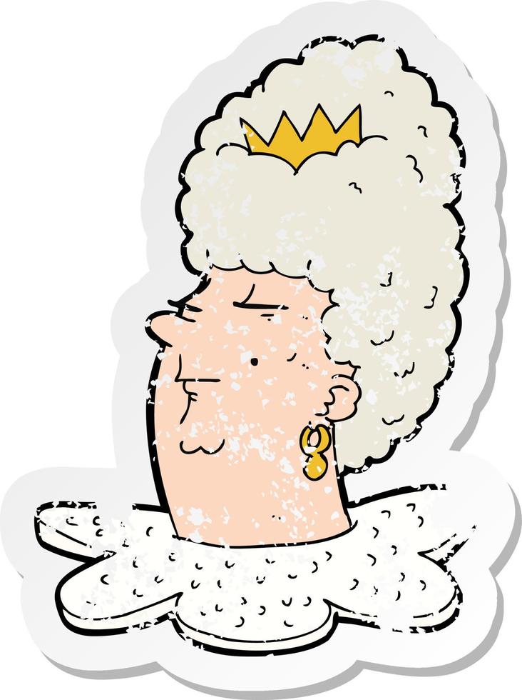 retro distressed sticker of a cartoon queen head vector