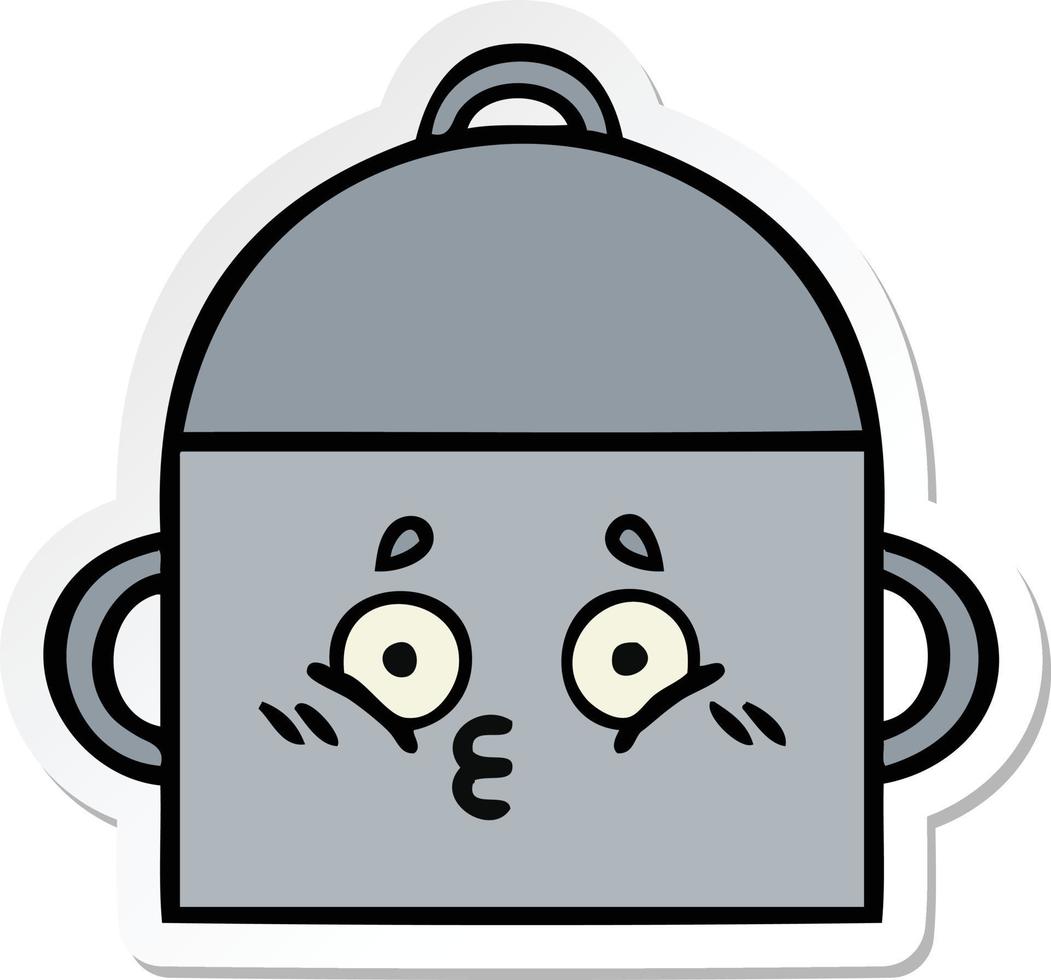 sticker of a cute cartoon cooking pot vector