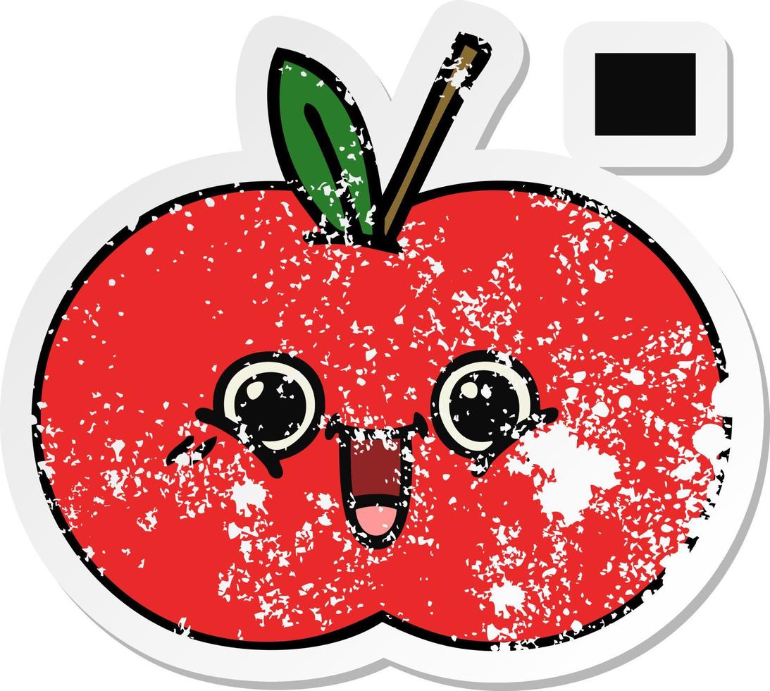 pegatina angustiada de una linda manzana roja de dibujos animados vector