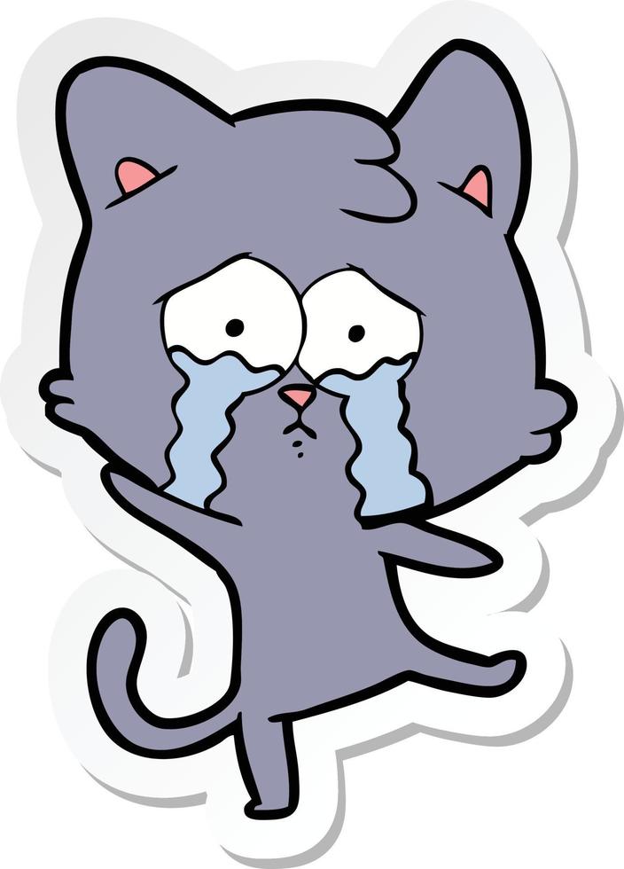 sticker of a cartoon crying cat vector