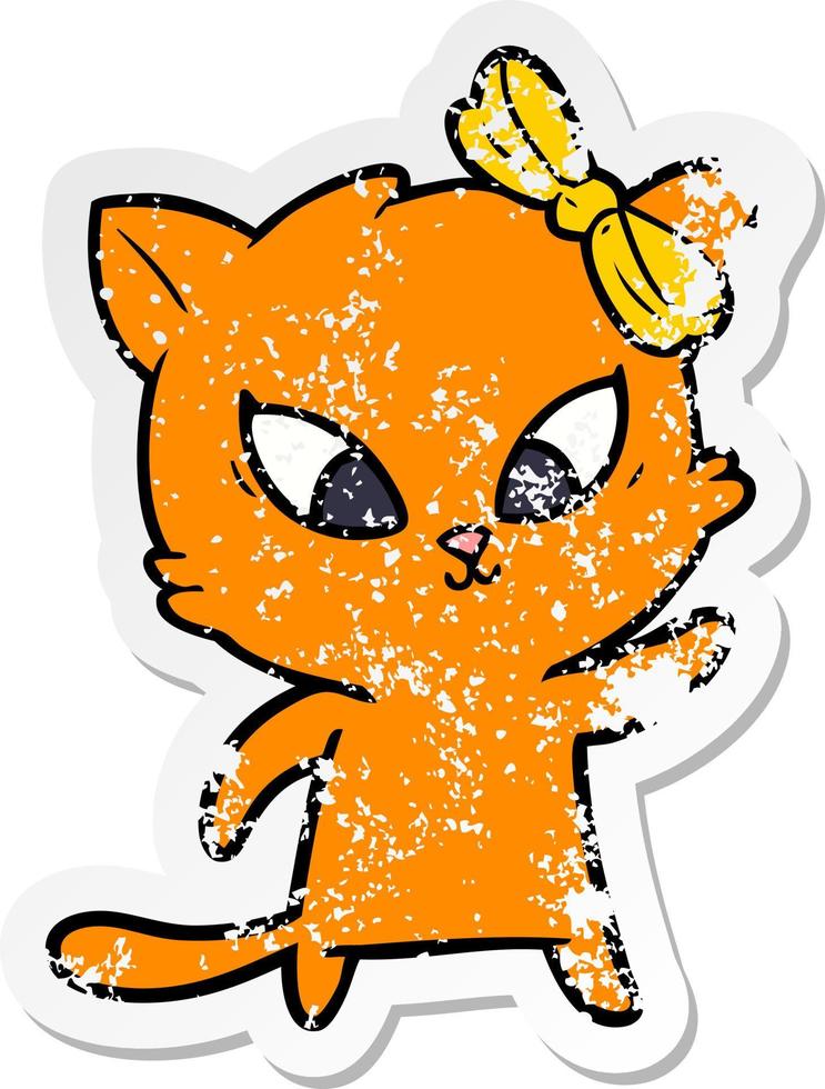 distressed sticker of a cartoon cat vector