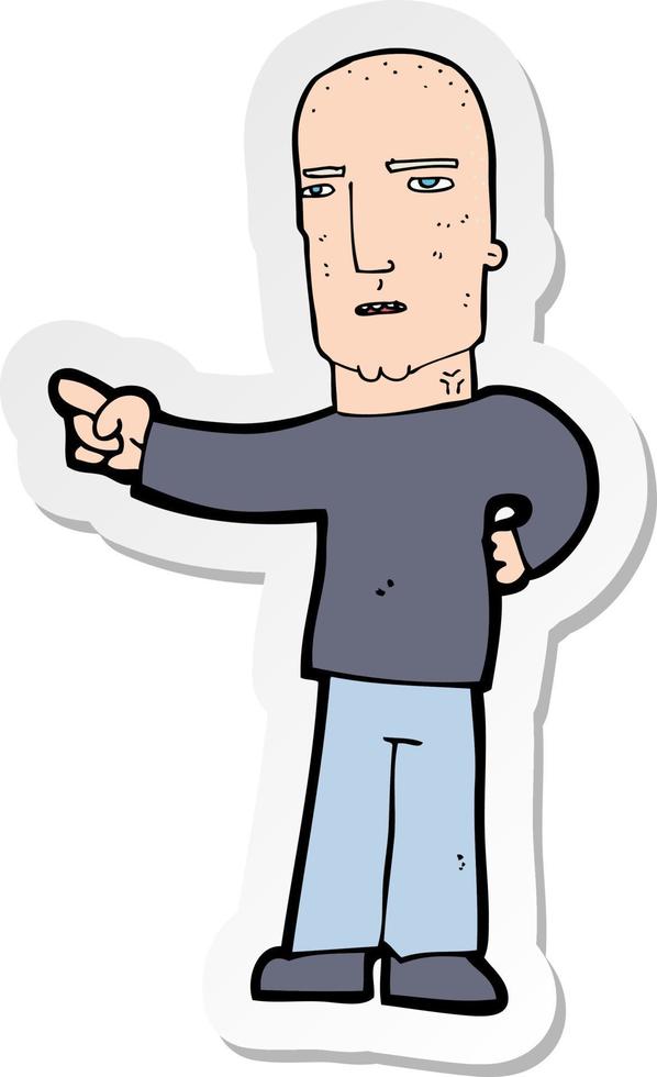 sticker of a cartoon tough guy pointing vector