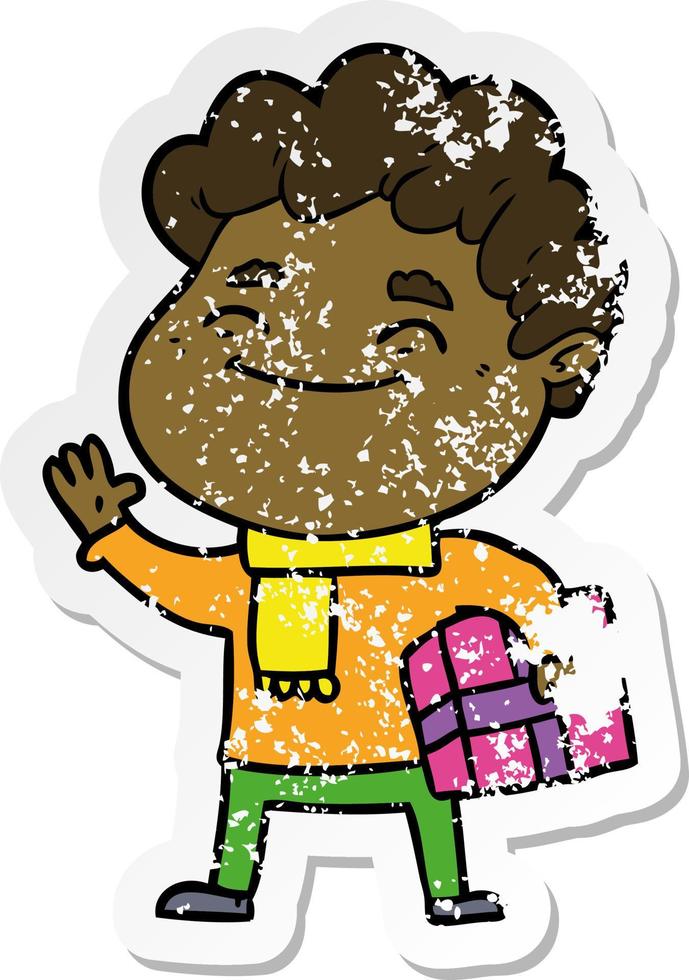 distressed sticker of a cartoon friendly man vector