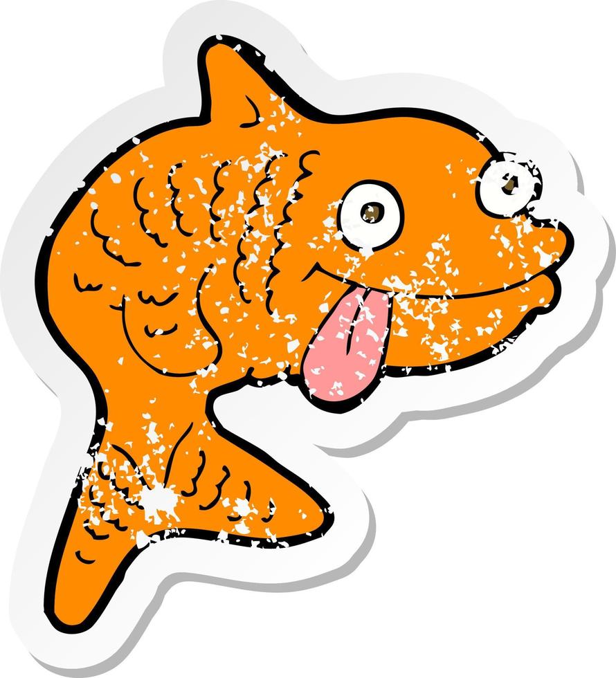 retro distressed sticker of a cartoon fish vector