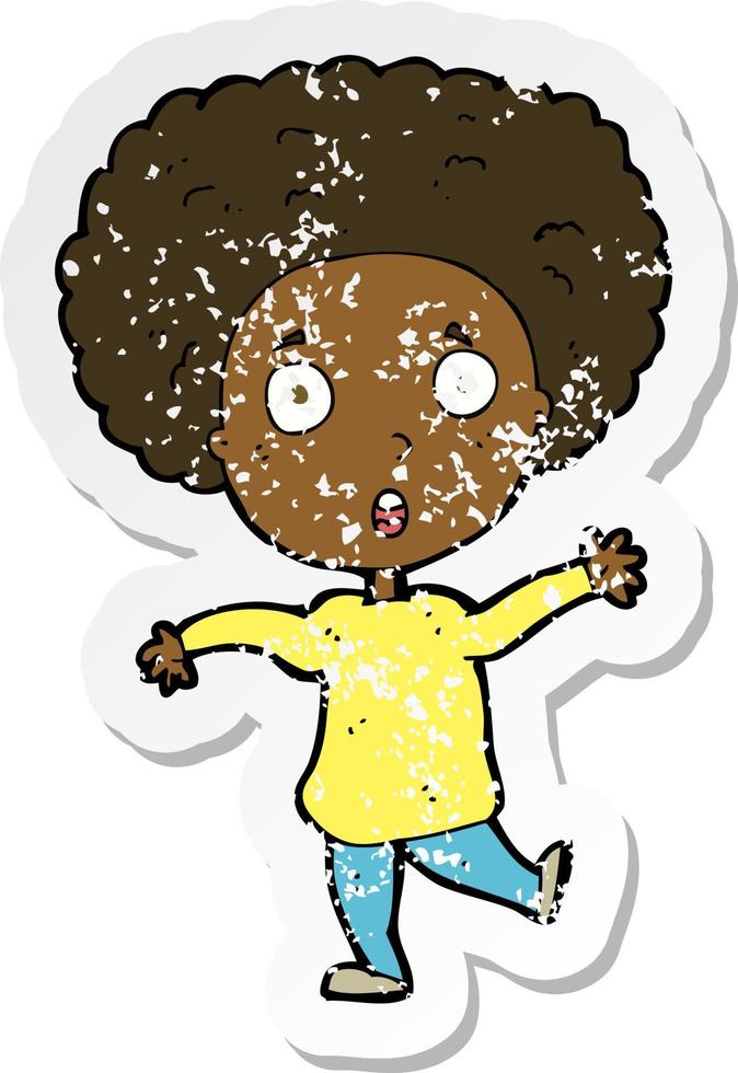 retro distressed sticker of a cartoon startled person vector