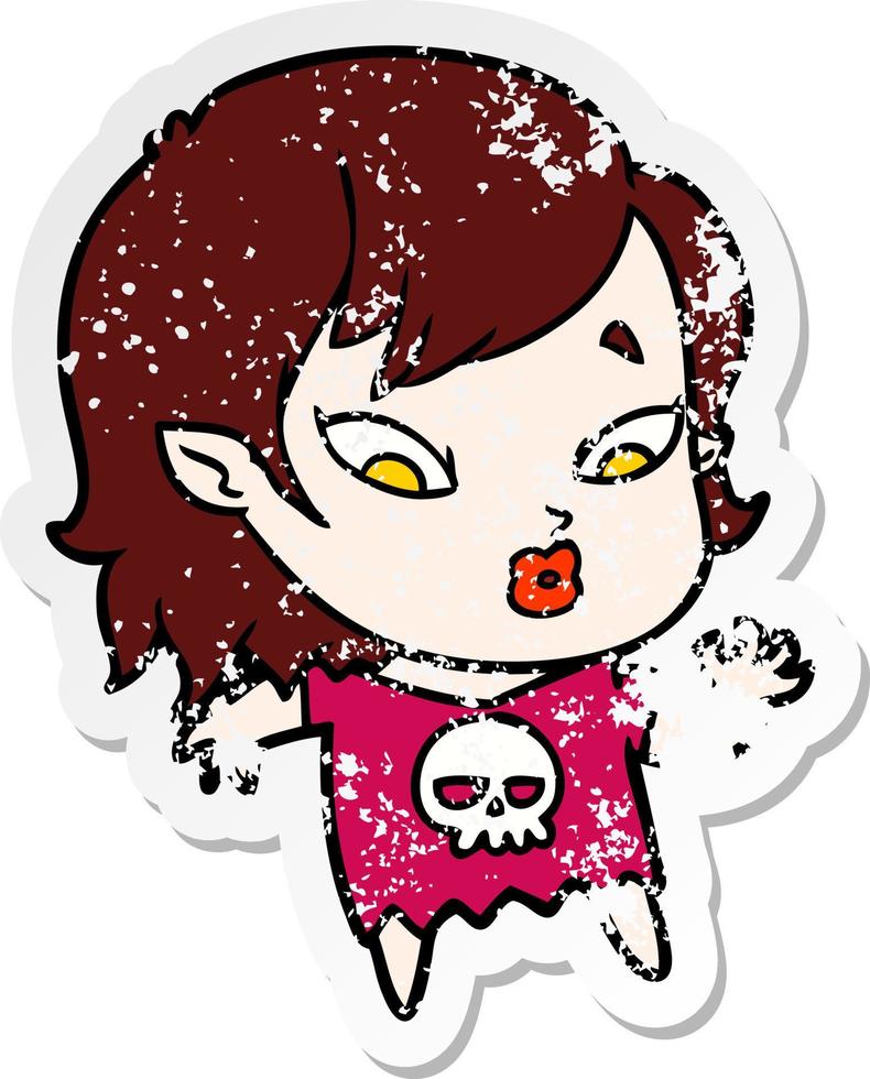 distressed sticker of a cute cartoon vampire girl vector