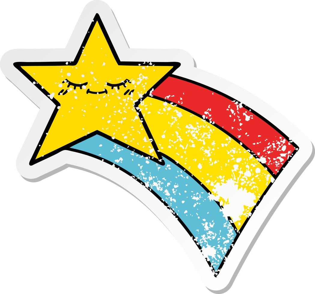 distressed sticker of a cute cartoon shooting rainbow star vector