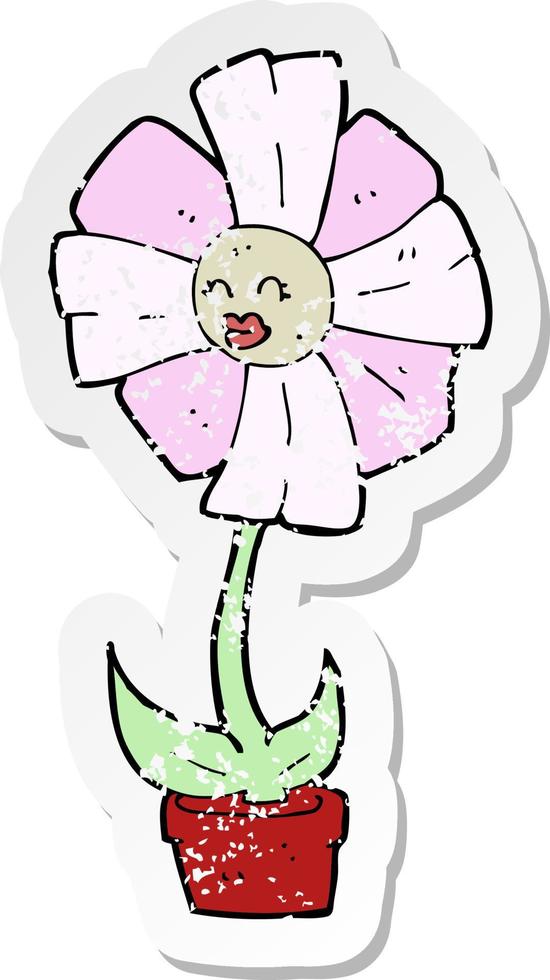 retro distressed sticker of a cartoon flower vector