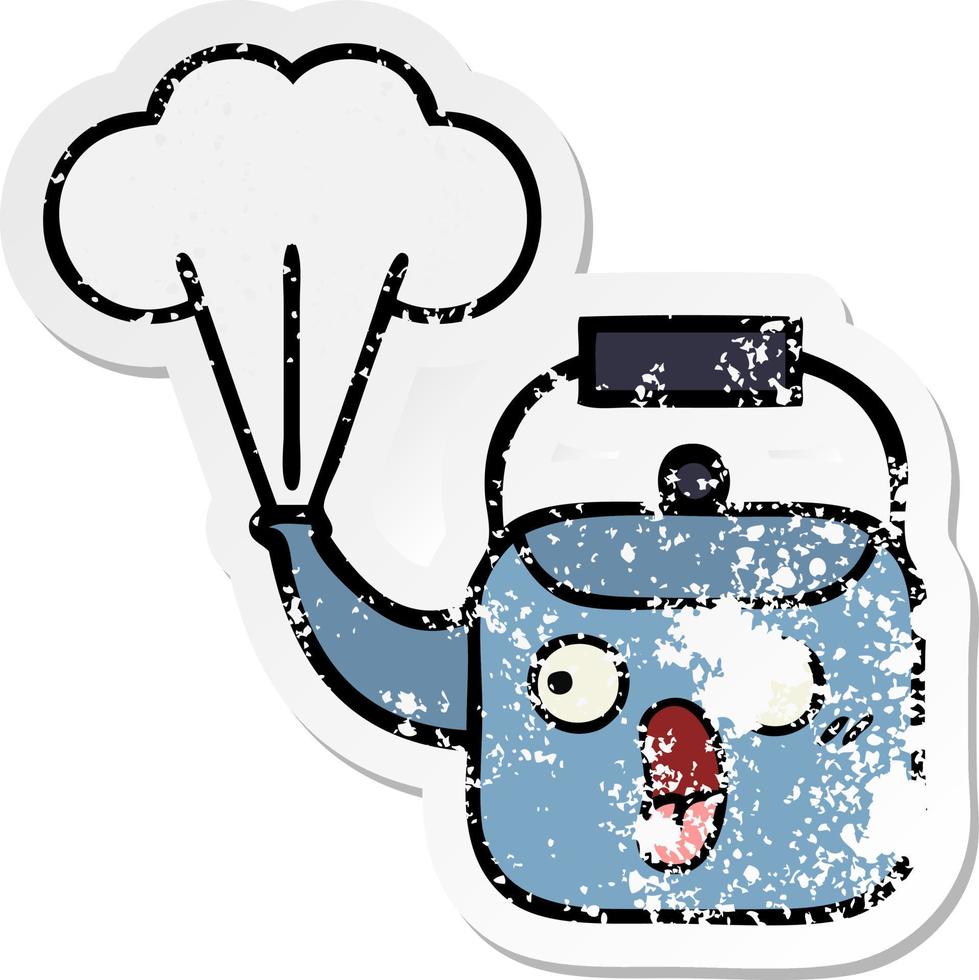 distressed sticker of a cute cartoon steaming kettle vector