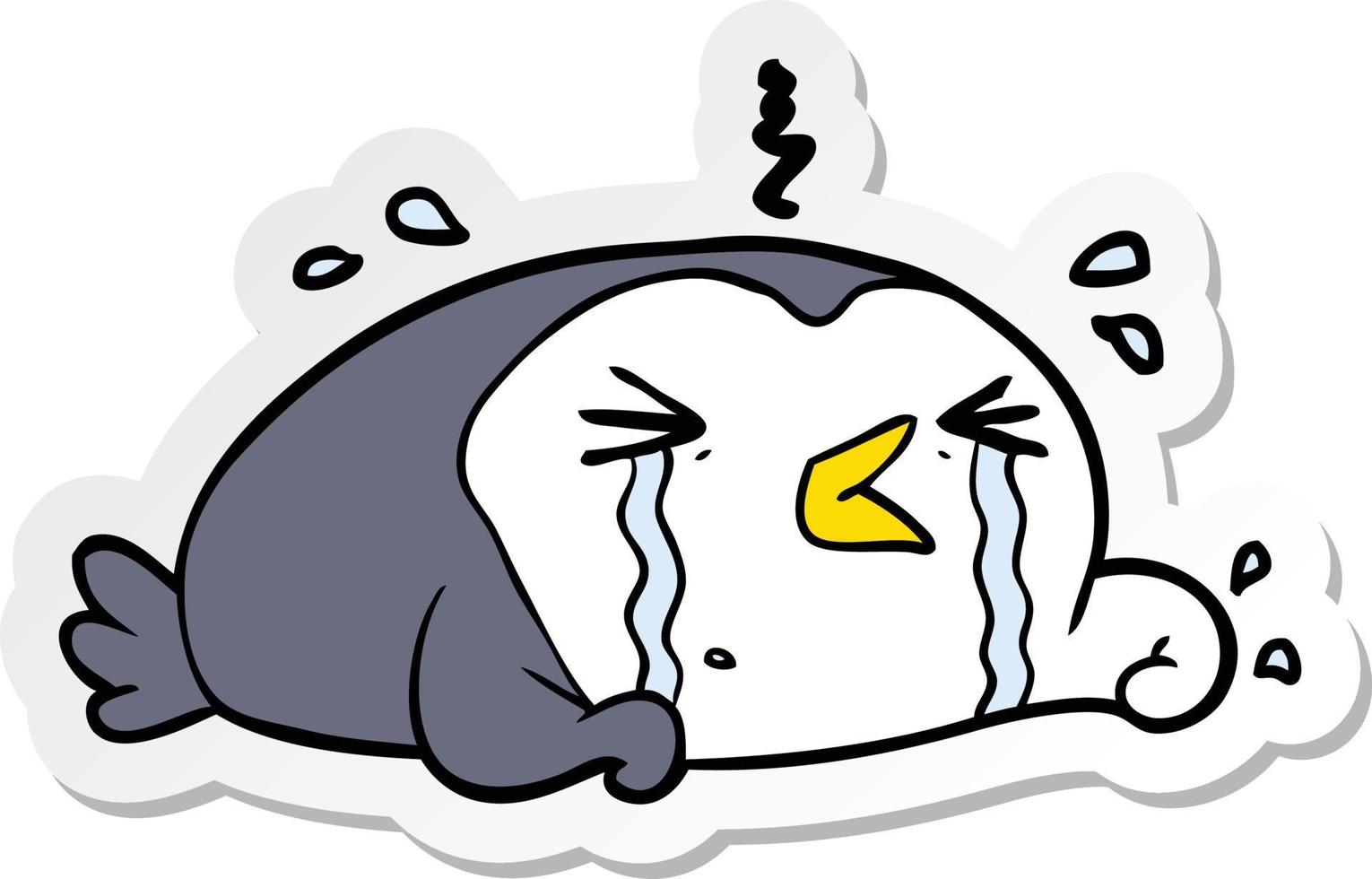 sticker of a cartoon crying penguin vector