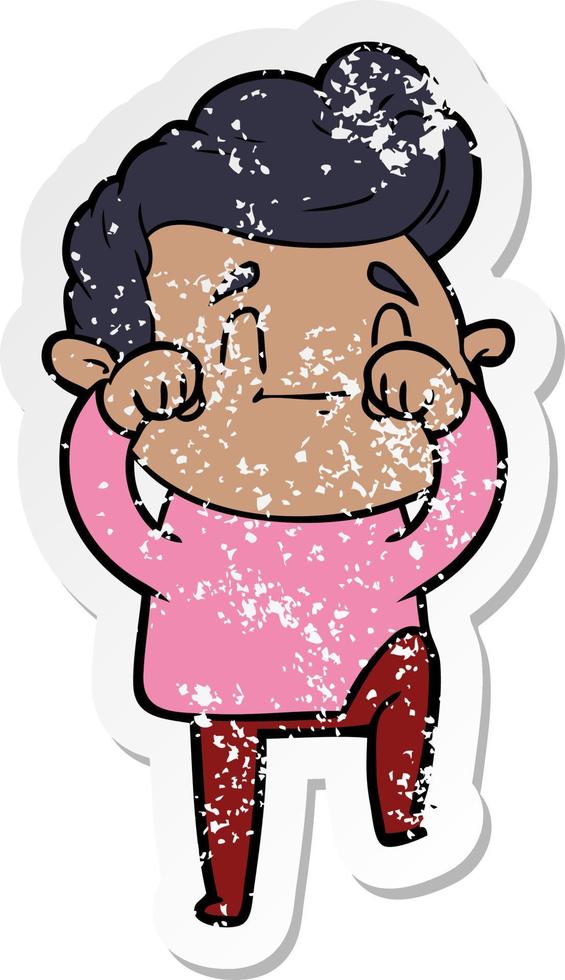 distressed sticker of a happy cartoon man vector