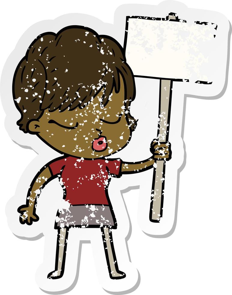 distressed sticker of a cartoon woman with eyes shut vector