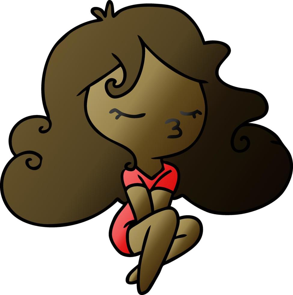 gradient cartoon of cute kawaii girl vector