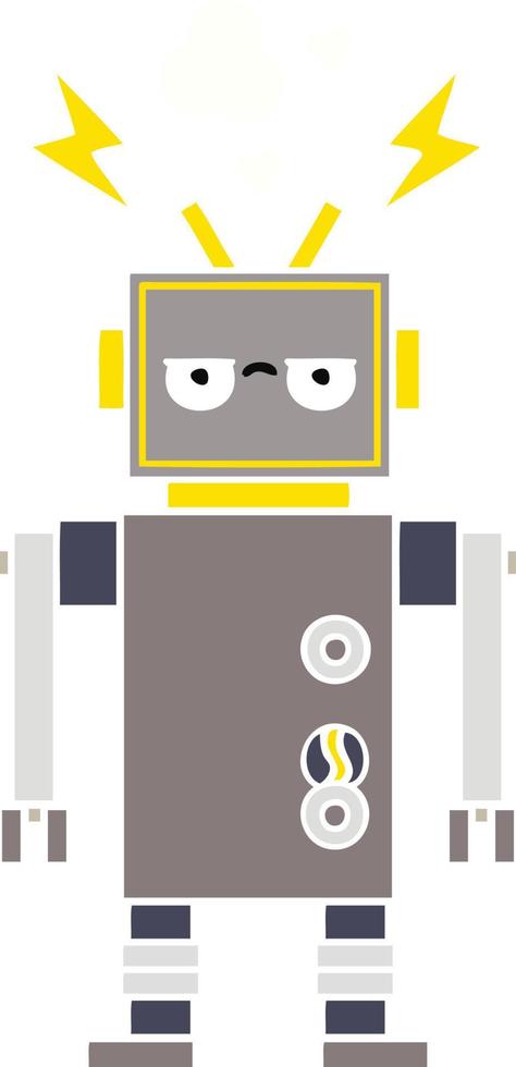 robot de mal funcionamiento de dibujos animados retro de color plano vector