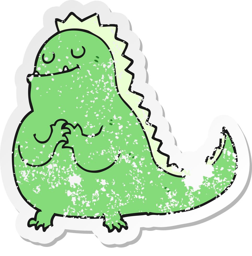 distressed sticker of a cartoon dinosaur vector