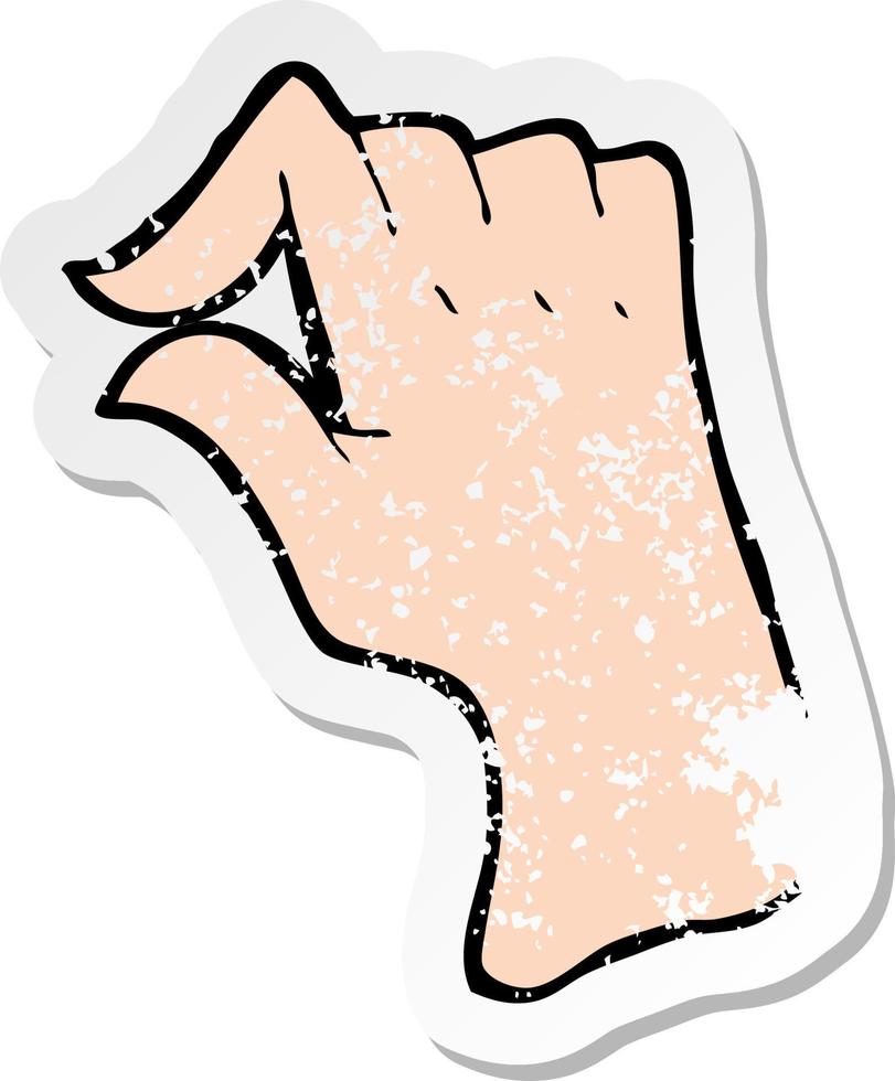 pegatina retro angustiada de una caricatura pellizcando el símbolo de la mano vector