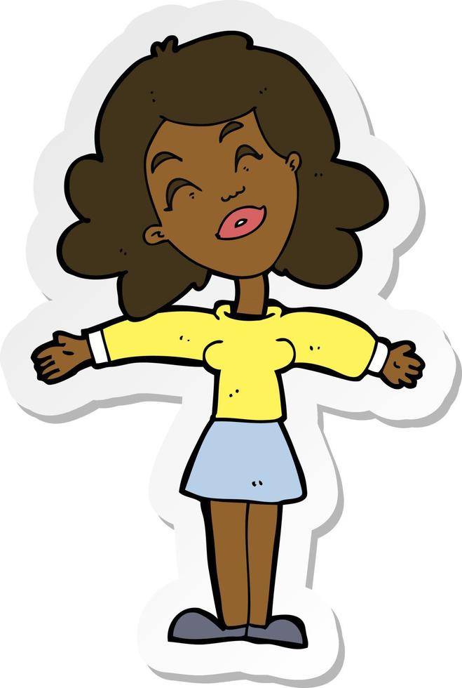 sticker of a cartoon woman with open arms vector