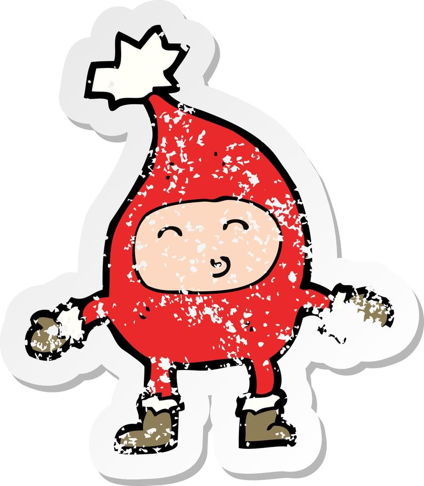 retro distressed sticker of a cartoon funny christmas character vector