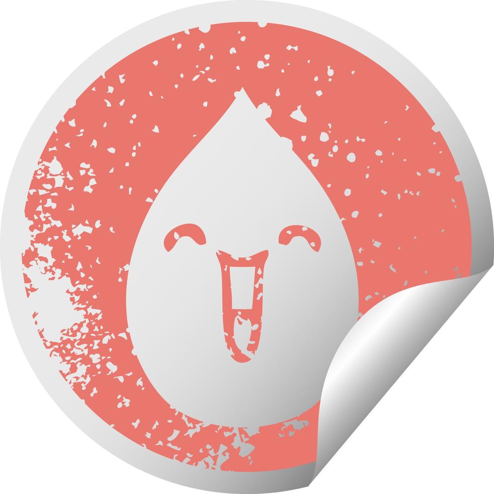 quirky distressed circular peeling sticker symbol emotional rain drop vector