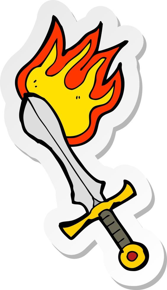 sticker of a cartoon flaming sword vector