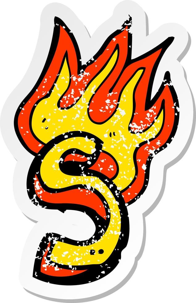 retro distressed sticker of a cartoon flaming letter vector