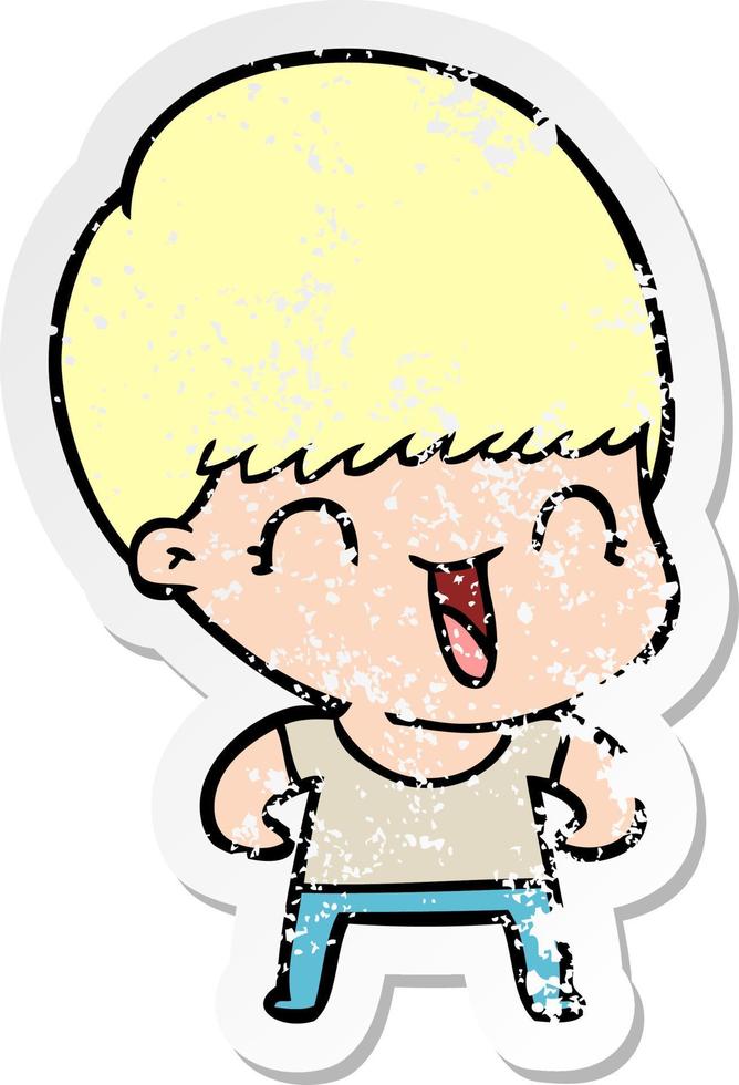 distressed sticker of a happy cartoon boy vector