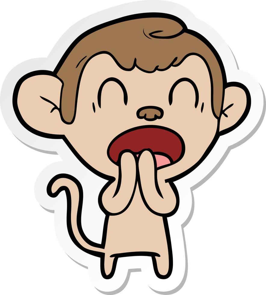 sticker of a yawning cartoon monkey vector