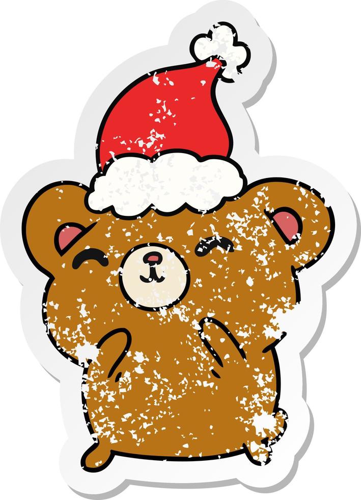 christmas distressed sticker cartoon of kawaii bear vector