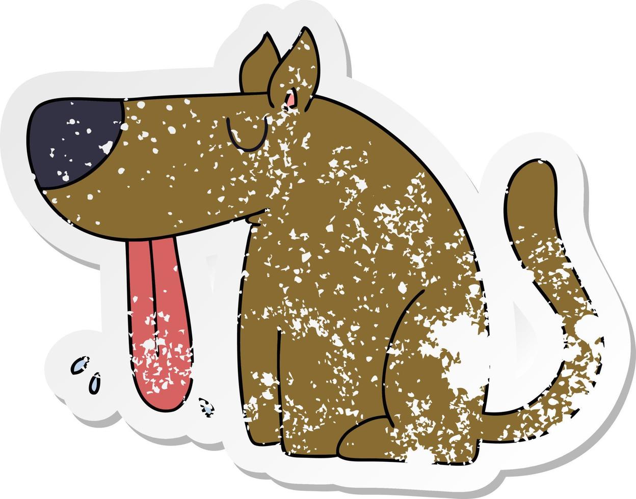 distressed sticker of a quirky hand drawn cartoon dog vector