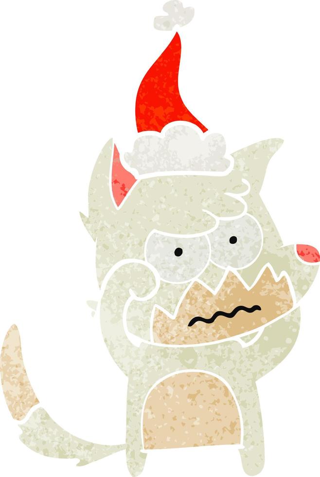 retro cartoon of a annoyed fox wearing santa hat vector