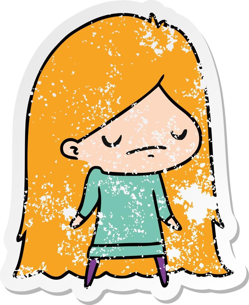 distressed sticker cartoon of a cute kawaii girl vector