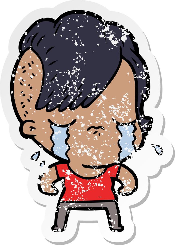 distressed sticker of a cartoon crying girl vector