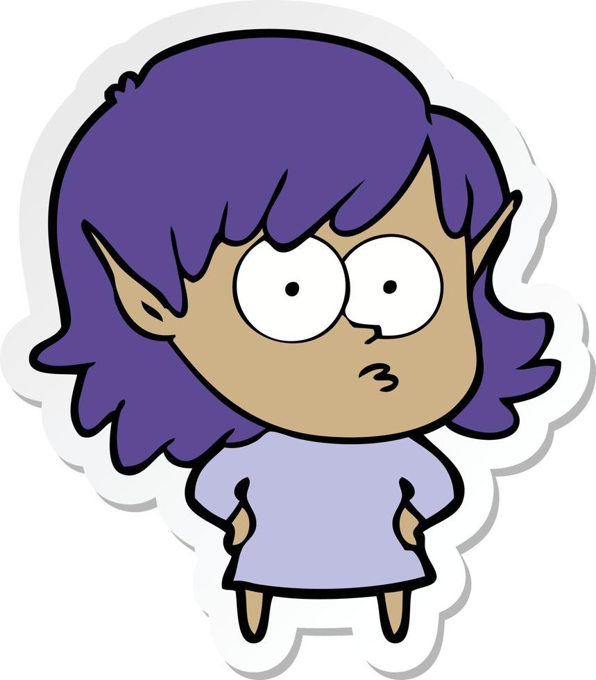 sticker of a cartoon shocked elf girl vector