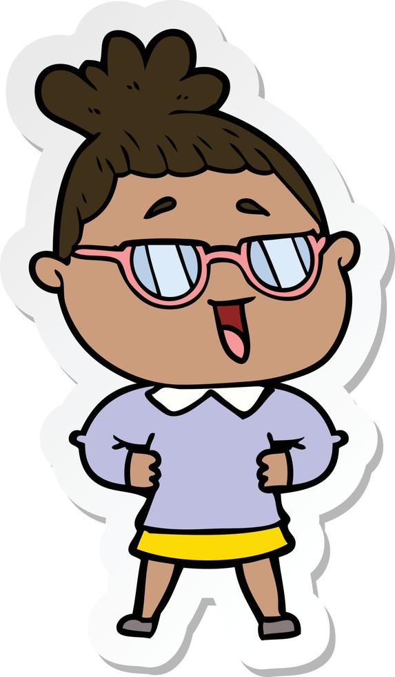 sticker of a cartoon happy woman wearing spectacles vector