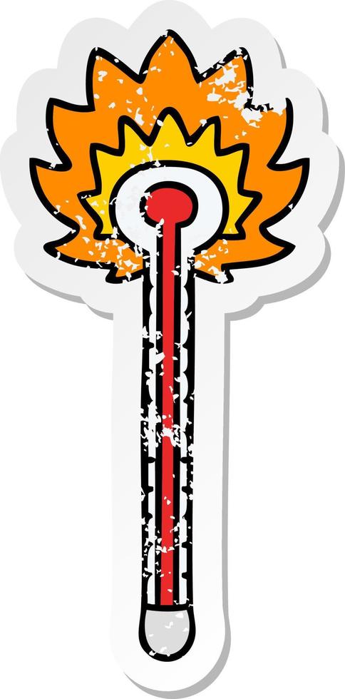 distressed sticker of a quirky hand drawn cartoon hot thermometer vector