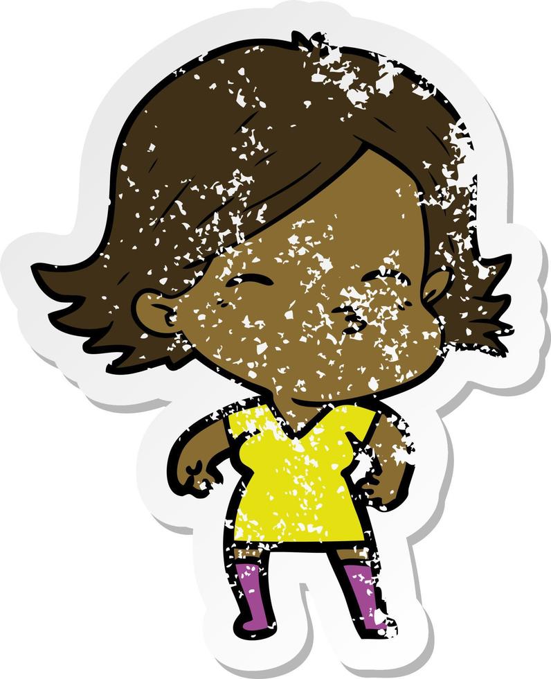 distressed sticker of a cartoon woman vector