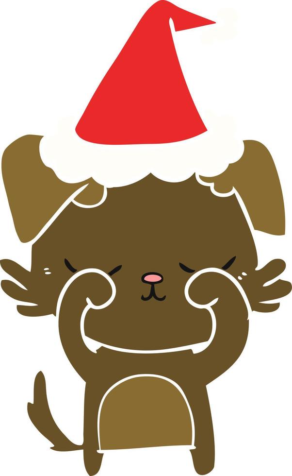 cute flat color illustration of a dog wearing santa hat vector