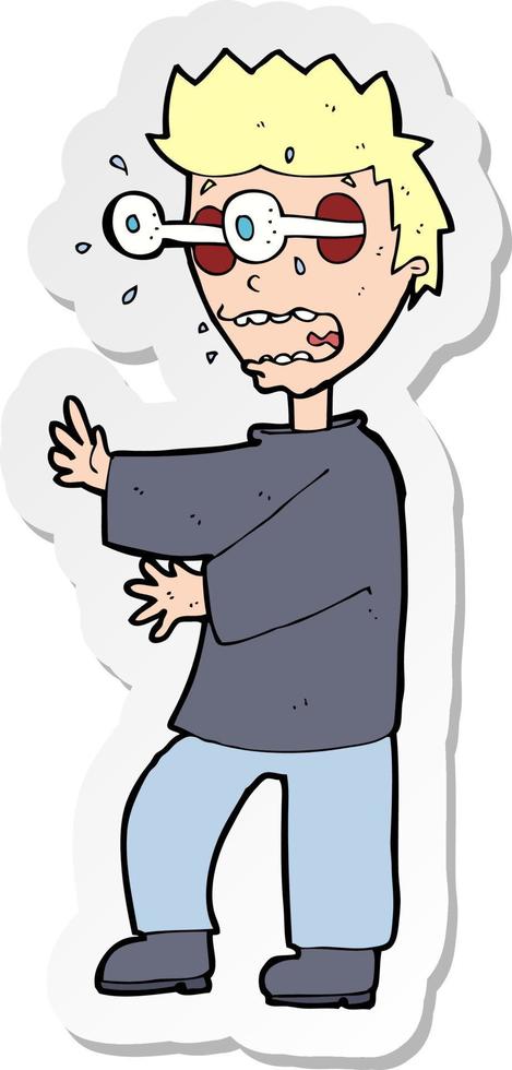 sticker of a cartoon terrified boy vector